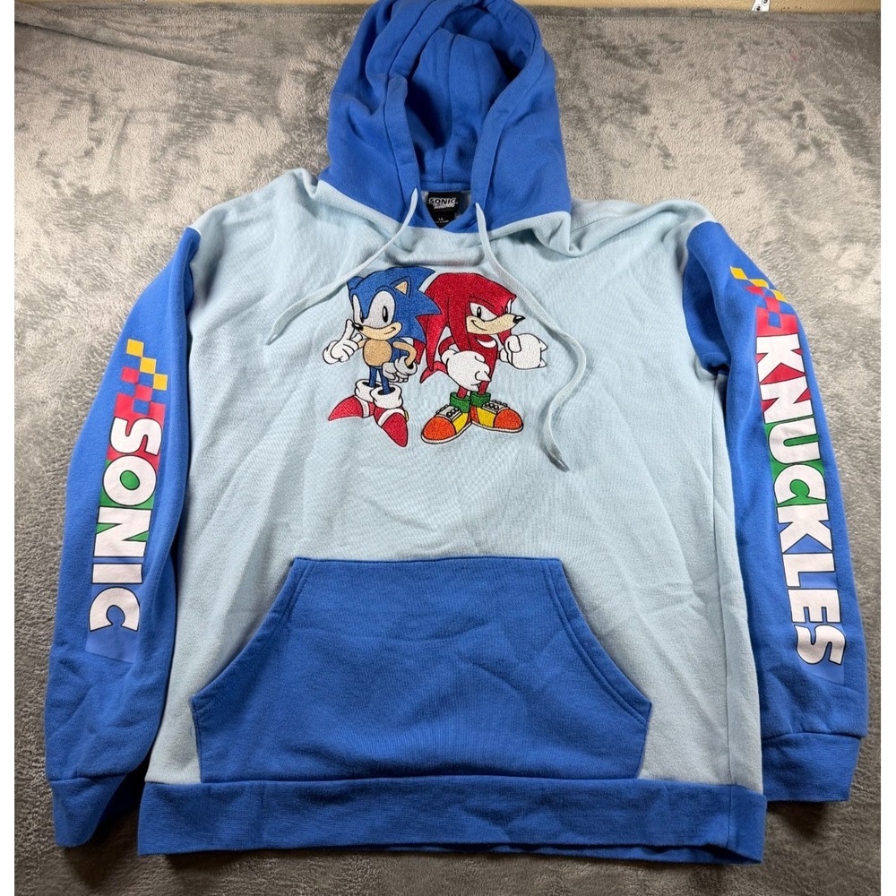 Sonic The Hedgehog Knuckles Hoodie Mens L Blue Colorblock Graphic Pullover